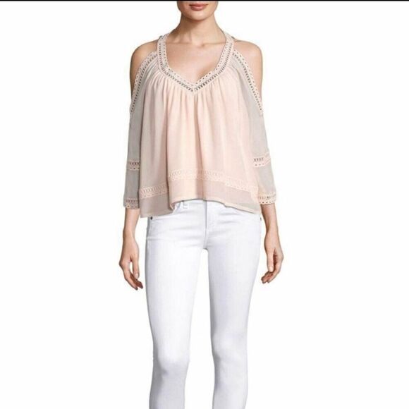 Rebecca Minkoff Blouse Top Cold Shoulder Pink Deneuve Size L - Picture 5 of 7
